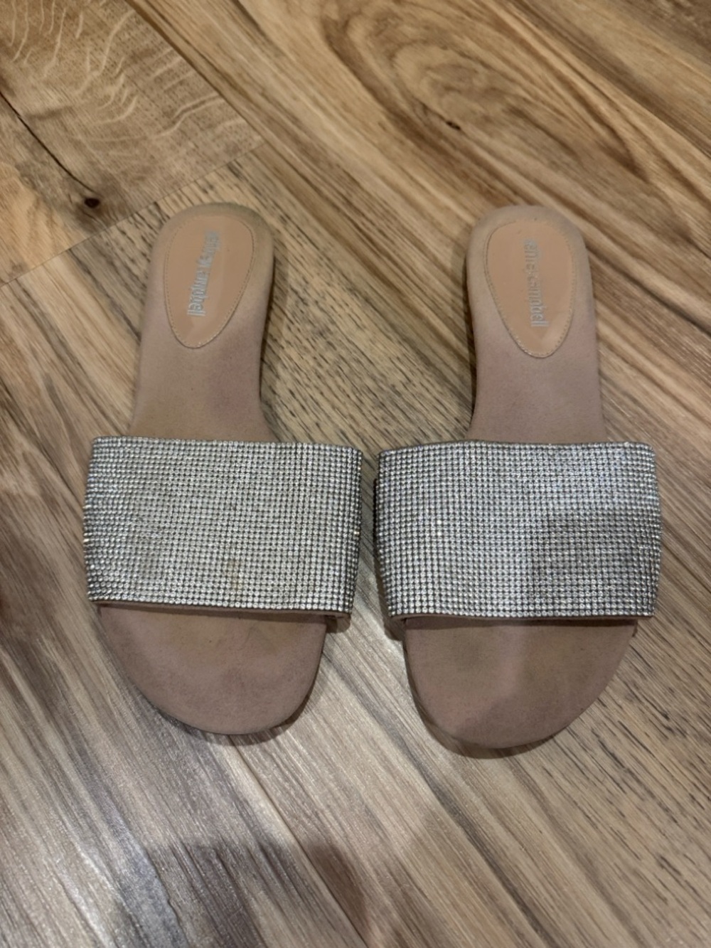 Jeffrey Campbell Beige Rhinestone Slide Sandals
